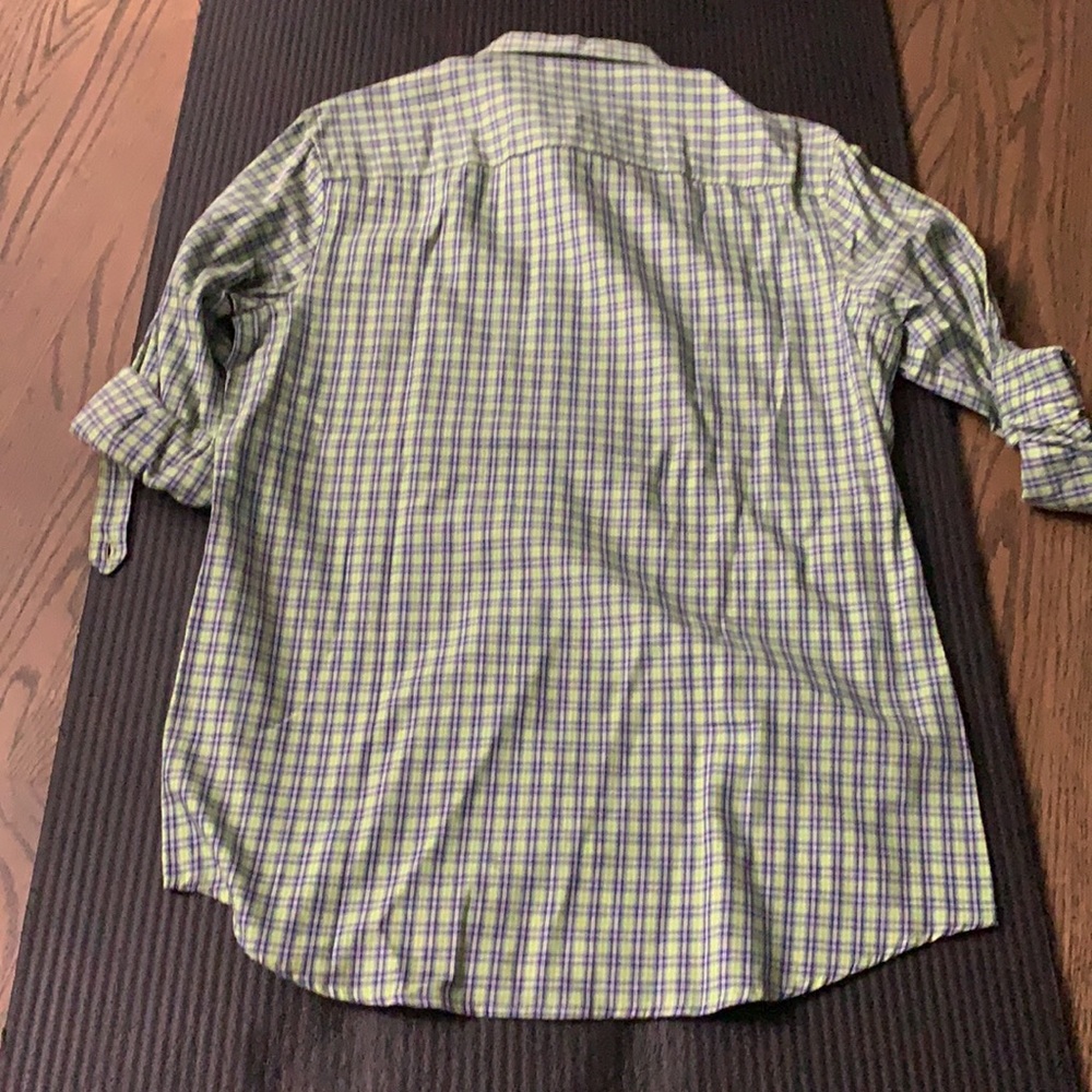 Perry Ellis Checkered Plaid Slim Button Down Green Purple - Picture 8 of 8